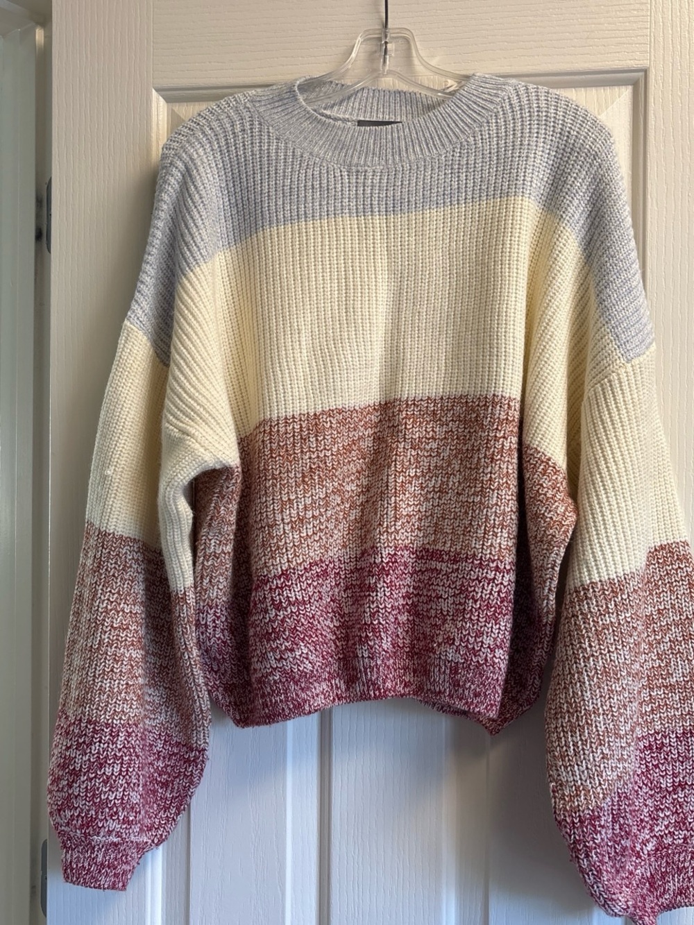 Striped Crewneck Sweater Hudson Gray in Cream, Brown & Dusty Rose